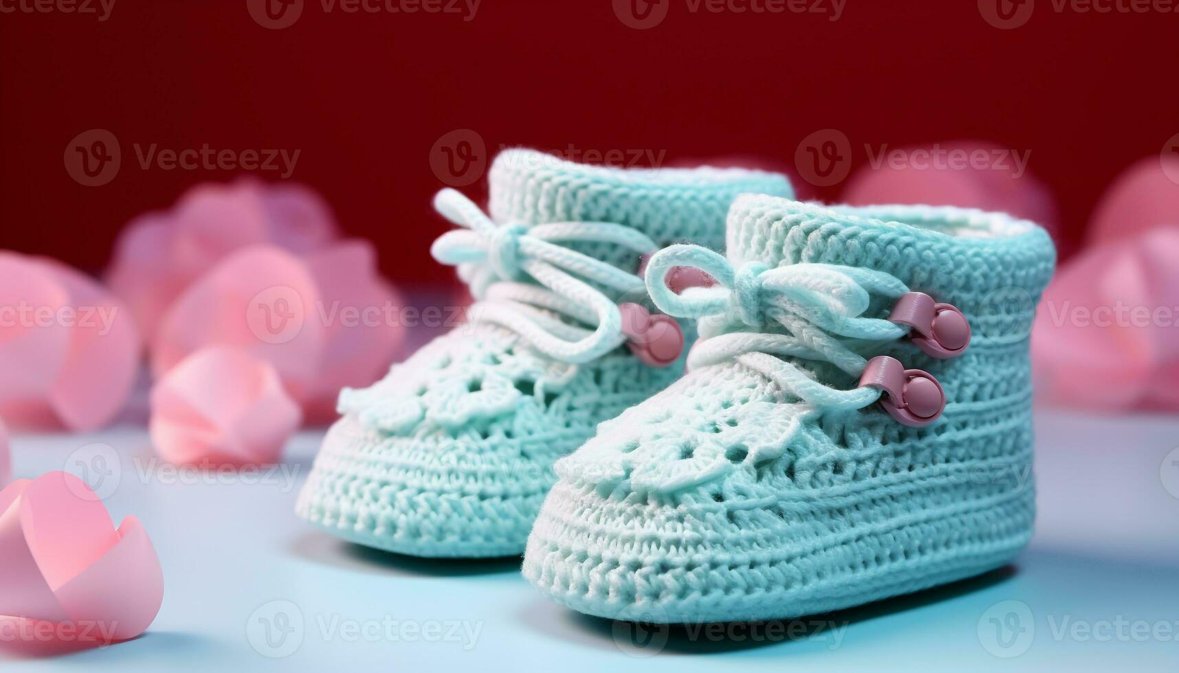 ai generiert Baby Booties im Blau, ein süß und Sanft Geschenk generiert durch ai foto