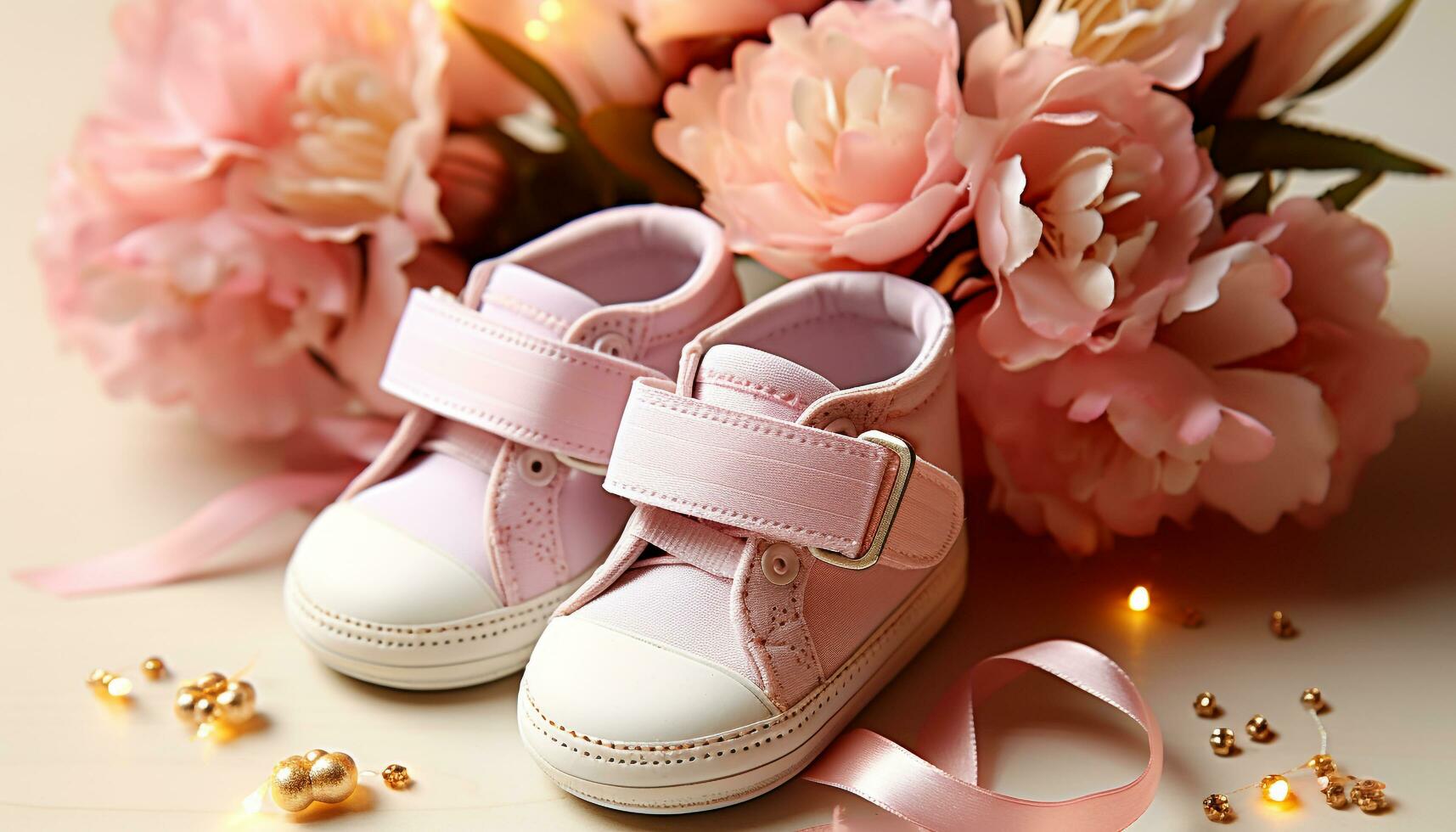 ai generiert süß Baby Booties im Rosa, ein Feier von Liebe generiert durch ai foto