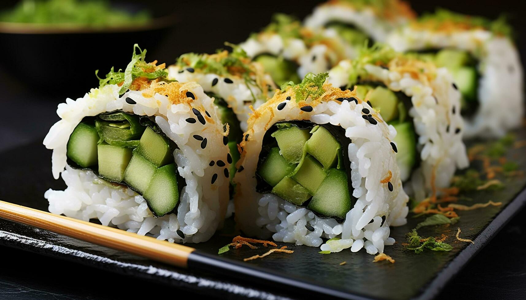 ai generiert Frische und Kulturen auf ein Teller von Sushi generiert durch ai foto