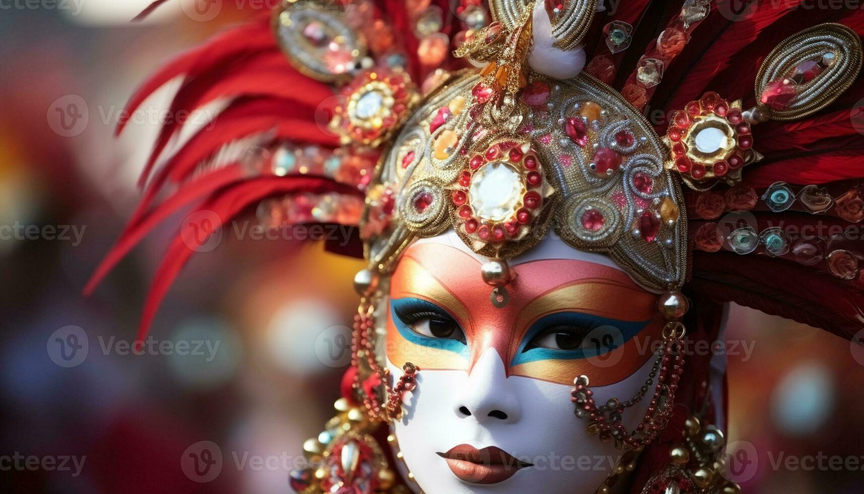 ai generiert elegant Frauen im traditionell Kostüm feiern mit Masken generiert durch ai foto