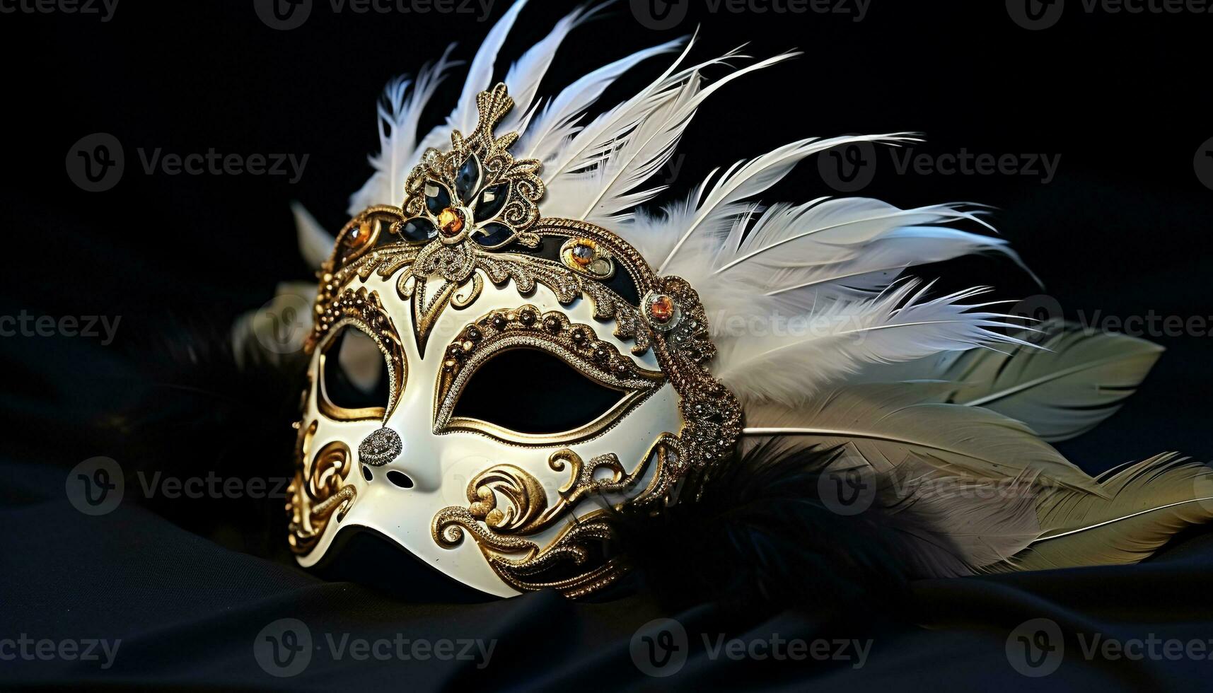 ai generiert gefiedert Maske fügt hinzu Eleganz zu mysteriös Kostüm generiert durch ai foto