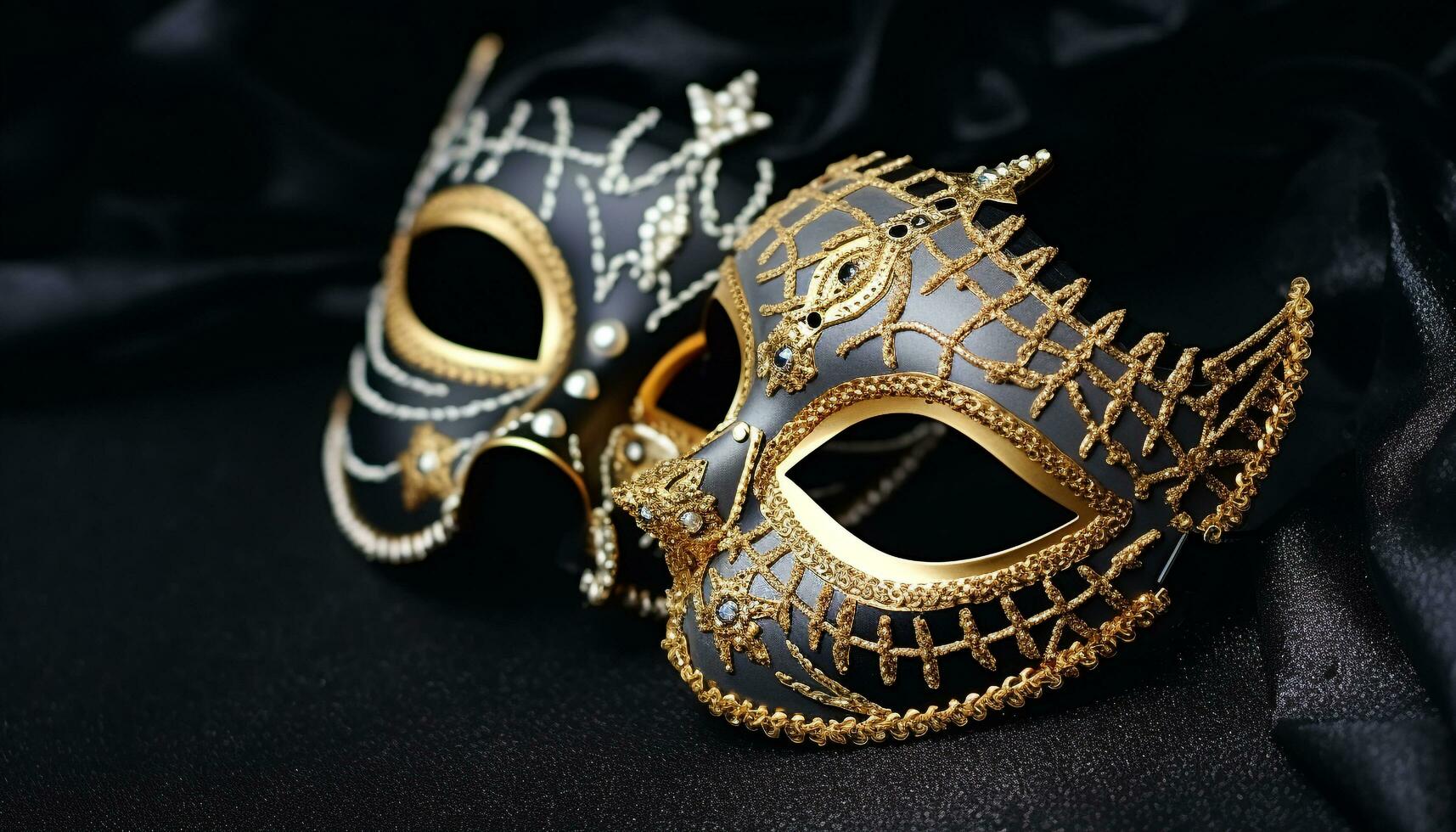 ai generiert glänzend Gold Maske, elegant Kostüm, mysteriös Maskerade generiert durch ai foto