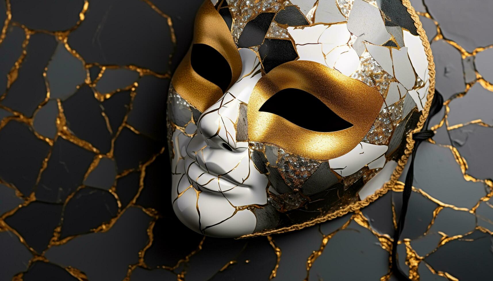 ai generiert Gold farbig Maske scheint im Feier von Eleganz generiert durch ai foto