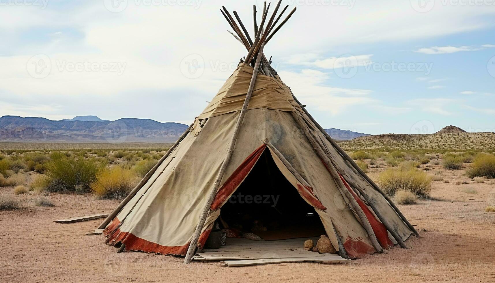 ai generiert Zelt im trocken Landschaft, navajo Kultur, uralt Geschichte generiert durch ai foto