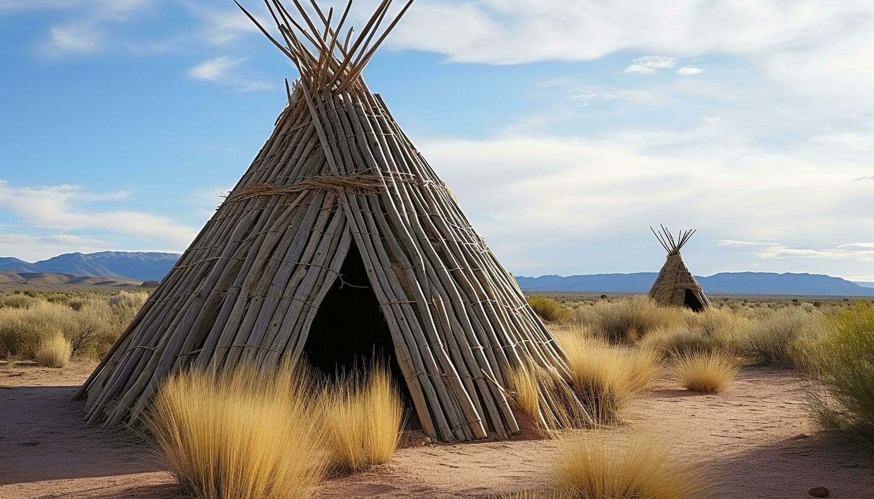 ai generiert einheimisch Hütte auf trocken Gras, Fernbedienung Landschaft generiert durch ai foto