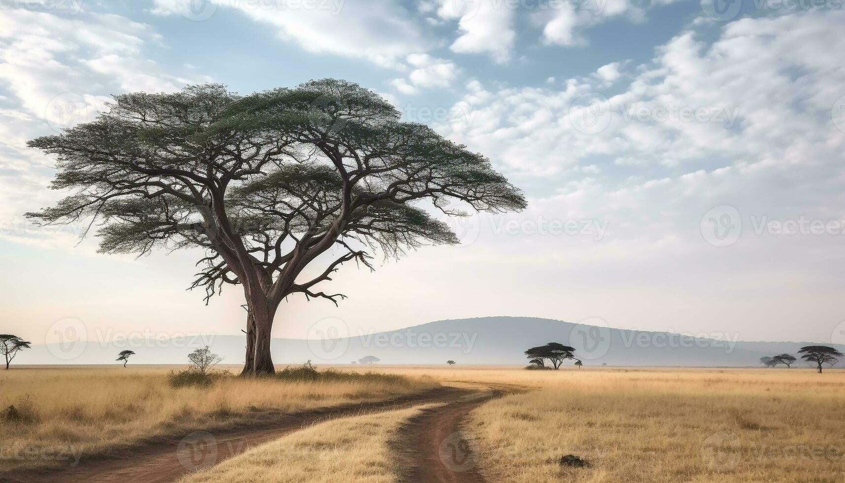 ai generiert Silhouette von Akazie Baum im afrikanisch Savanne generiert durch ai foto