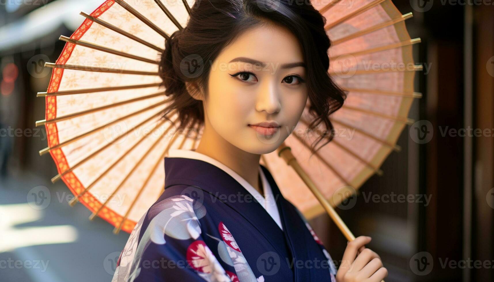 ai generiert schön jung Frau im traditionell japanisch Kleidung generiert durch ai foto