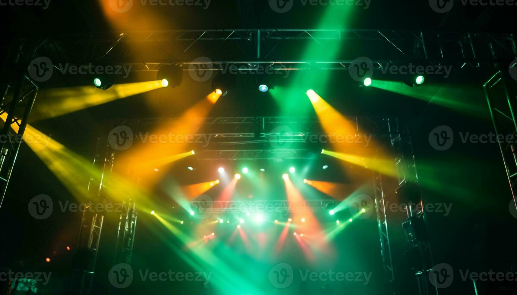 ai generiert glühend Bühne entzündet sich Disko Feier mit hell Beleuchtung generiert durch ai foto