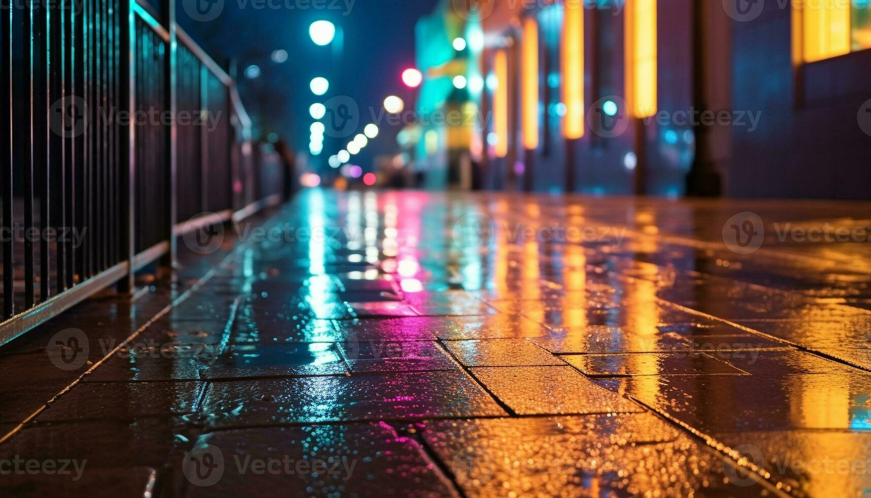 ai generiert regnerisch Nacht, nass Straßen, beleuchtet Stadt Leben generiert durch ai foto