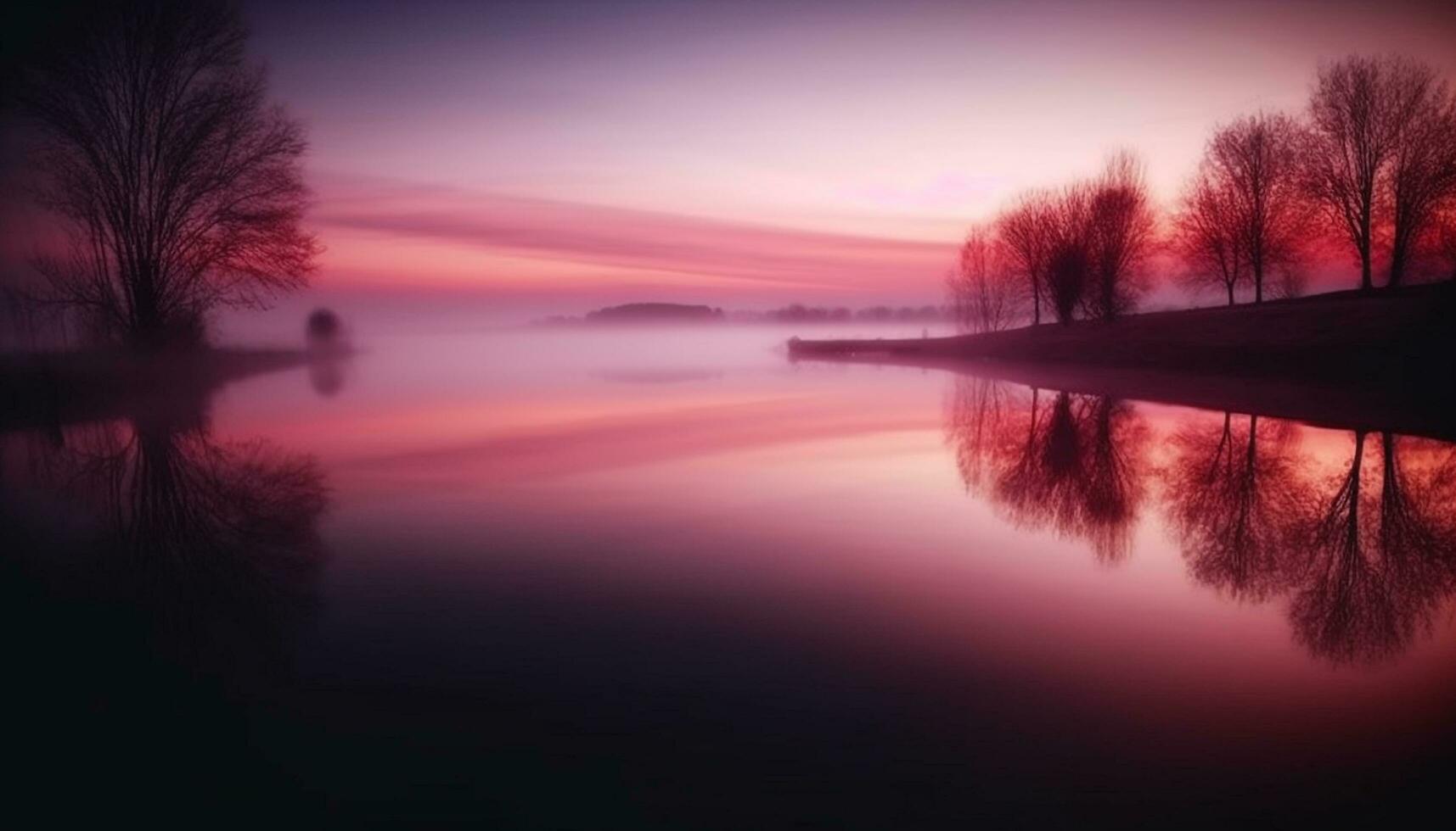ai generiert Silhouette von Baum spiegelt im still Teich generiert durch ai foto