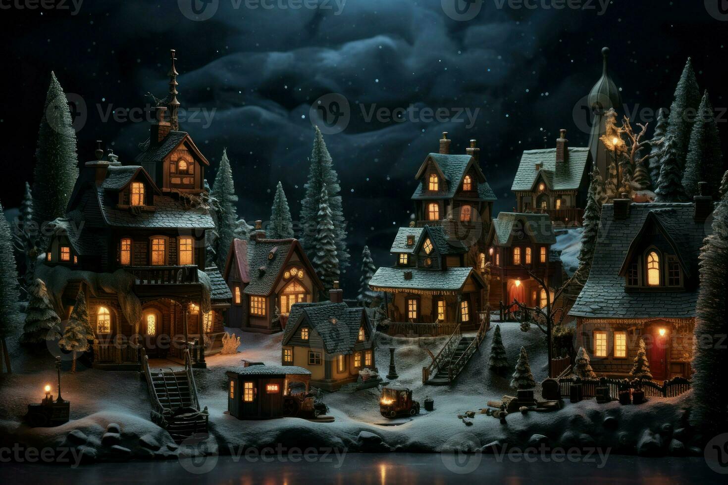 ai generiert Weihnachten Dörfer beim Nacht - - generativ ai foto