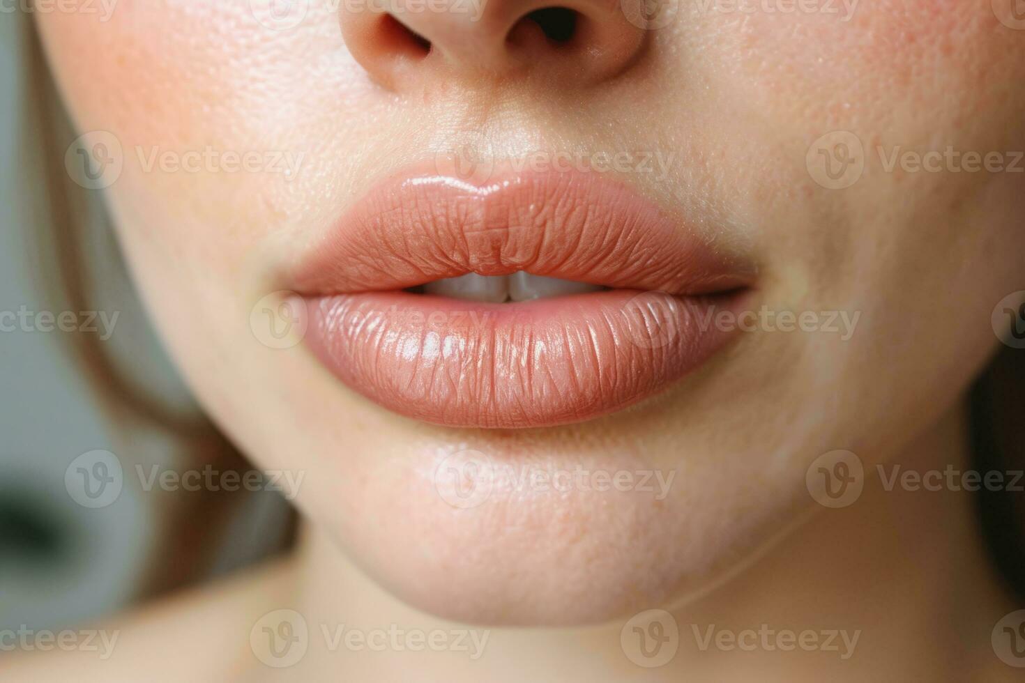 ai generiert rundlich sexy voll Lippen. Ergebnisse von Lippe Füllstoff Injektionen. generativ ai foto