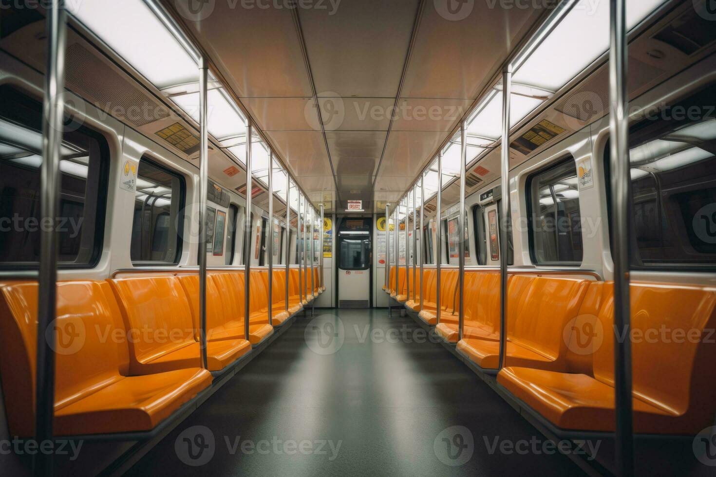 ai generiert leeren U-Bahn Wagen. Innere von das Metro Zug mit Sitze. generativ ai foto
