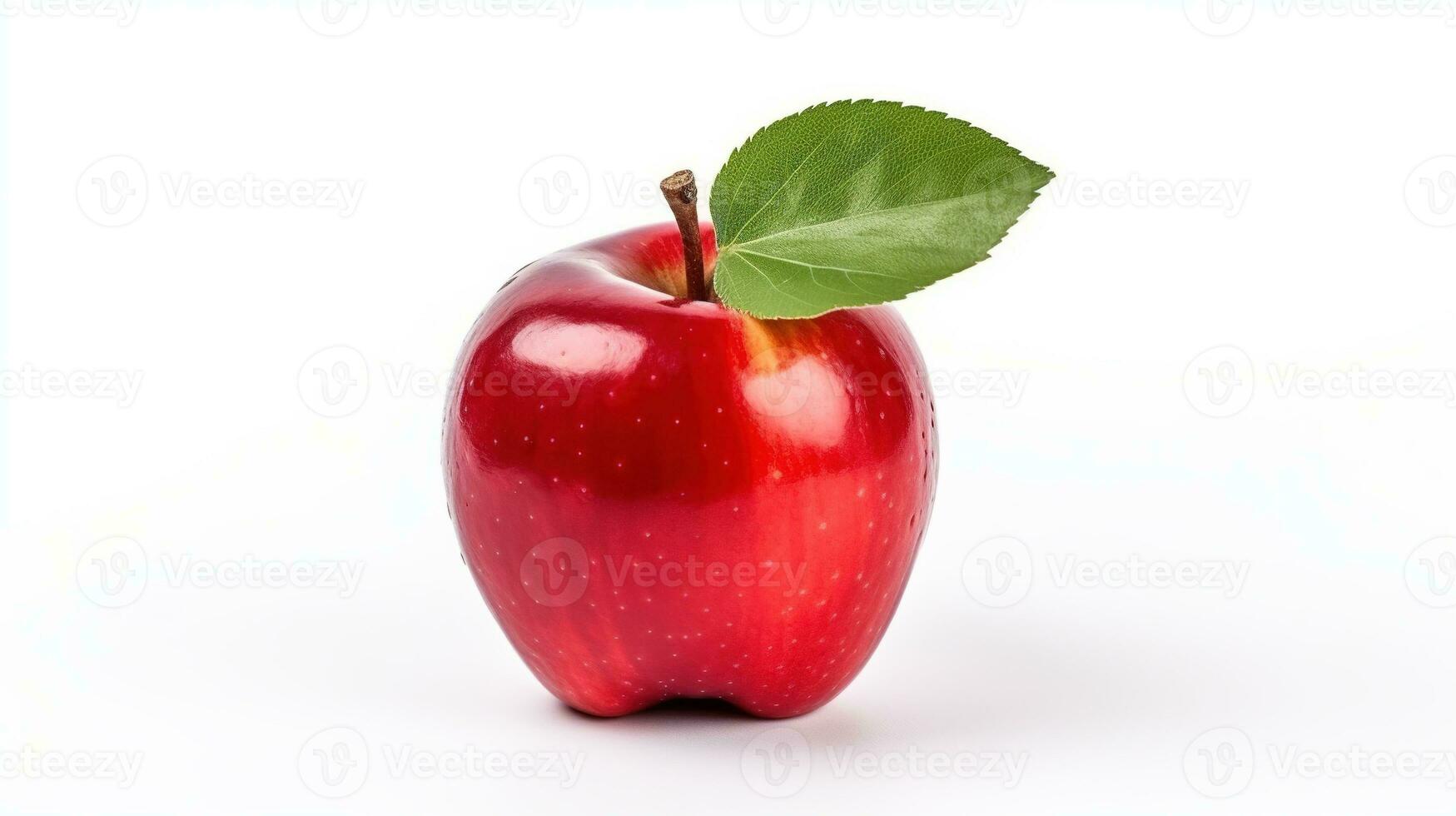 ai generiert reif Apfel mit Blatt auf Weiß Hintergrund. frisch, gesund, gesund Leben, Obst foto