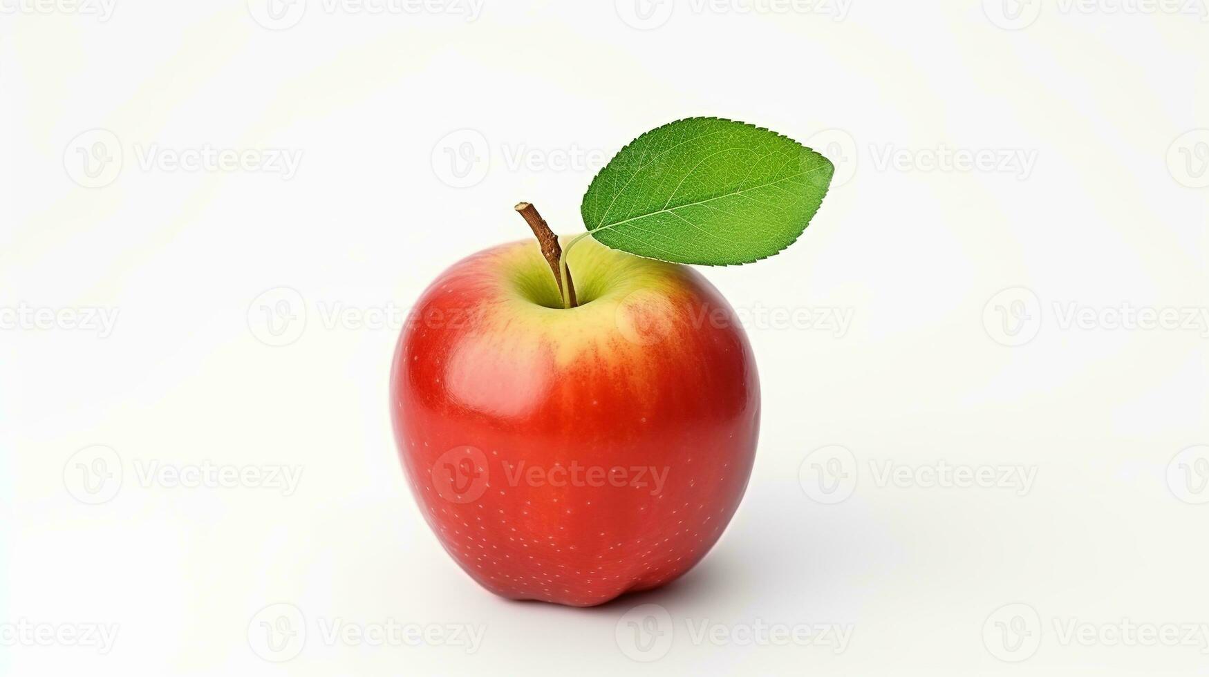 ai generiert reif Apfel mit Blatt auf Weiß Hintergrund. frisch, gesund, gesund Leben, Obst foto