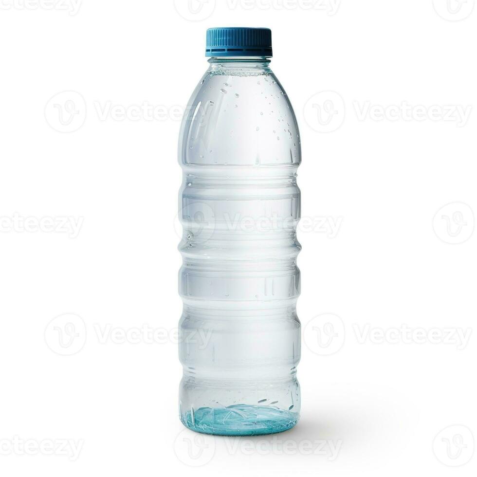 ai generiert ein Plastik Flasche voll von Wasser auf Weiß Hintergrund. trinken, Getränk, rein, Mineral Wasser foto