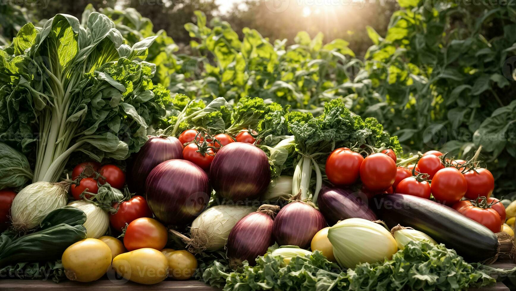 ai generiert verschiedene Gemüse im das Garten foto