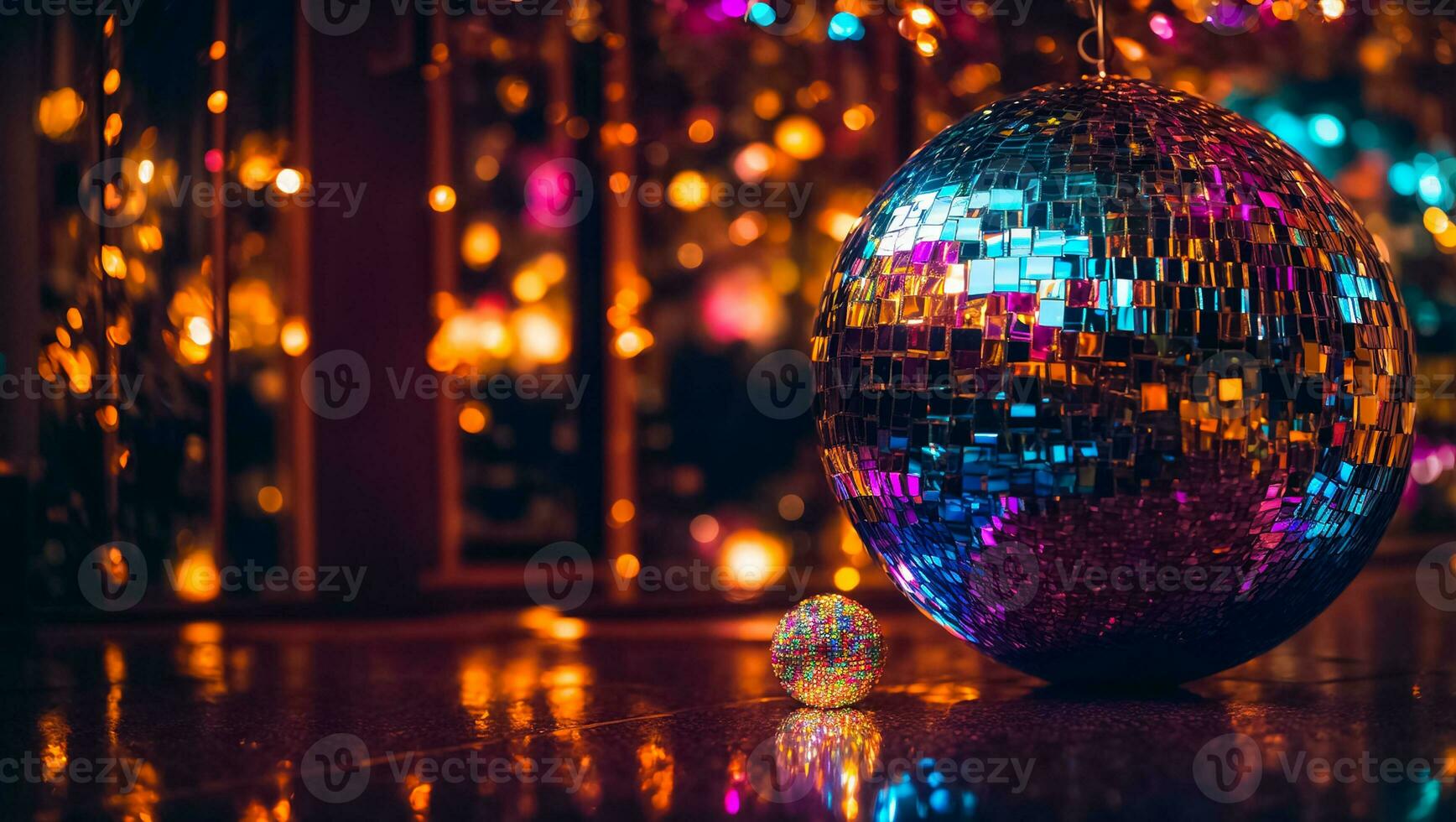 ai generiert schön farbig Disko Ball Nahansicht foto