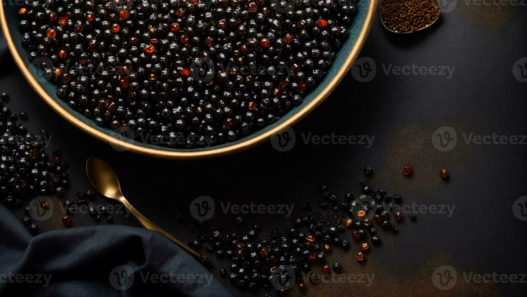 ai generiert schwarz Kaviar auf ein dunkel Hintergrund foto