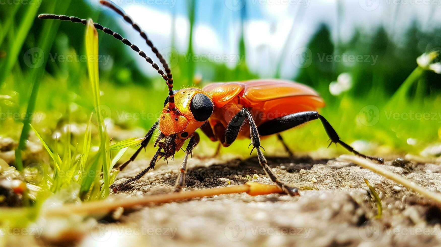 ai generiert Foto von Soldat Käfer auf ein Boden. generativ ai