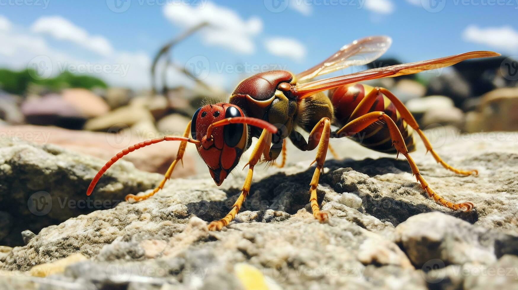 ai generiert Foto von Papier Wespe auf ein Boden. generativ ai