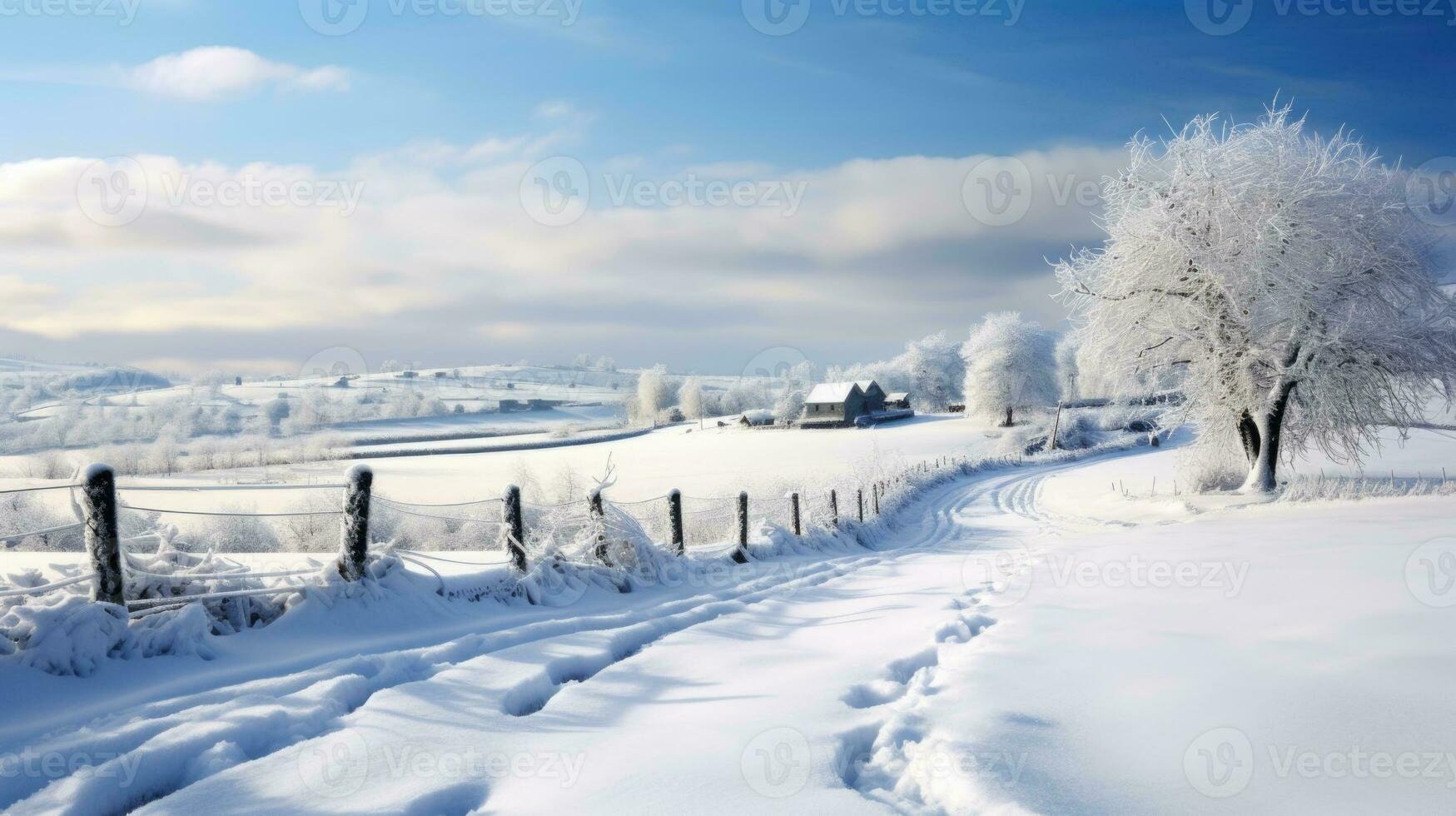 ai generiert Szene von Landschaft bedeckt mit Schnee foto