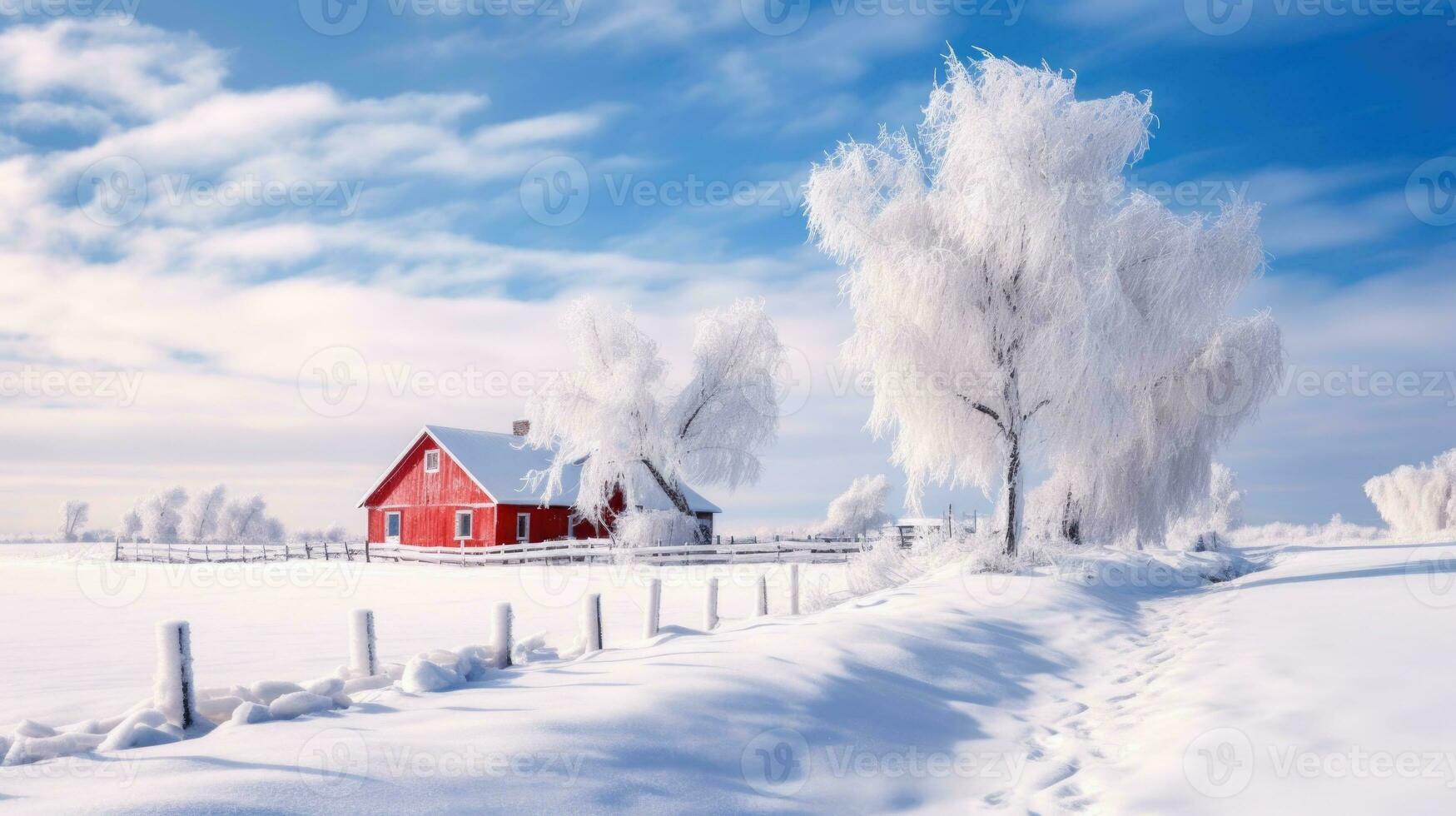 ai generiert Szene von Landschaft bedeckt mit Schnee foto