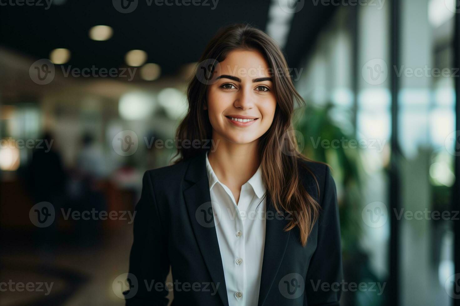 ai generiert Porträt von ein Büro Arbeiter von ein schön Geschäft Boss im ein Anzug. foto