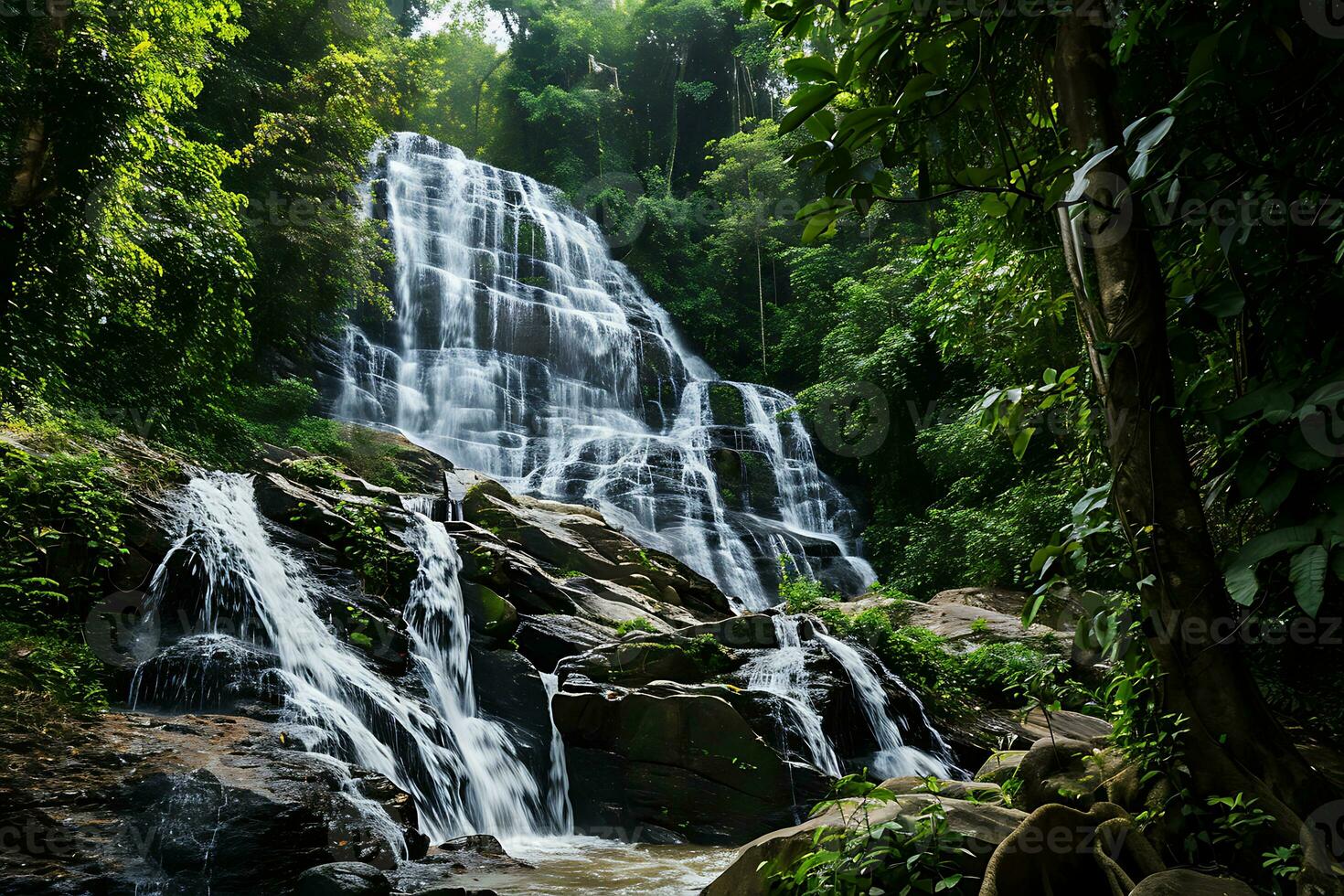 ai generiert Foto von ein schön Wasserfall im das Wald