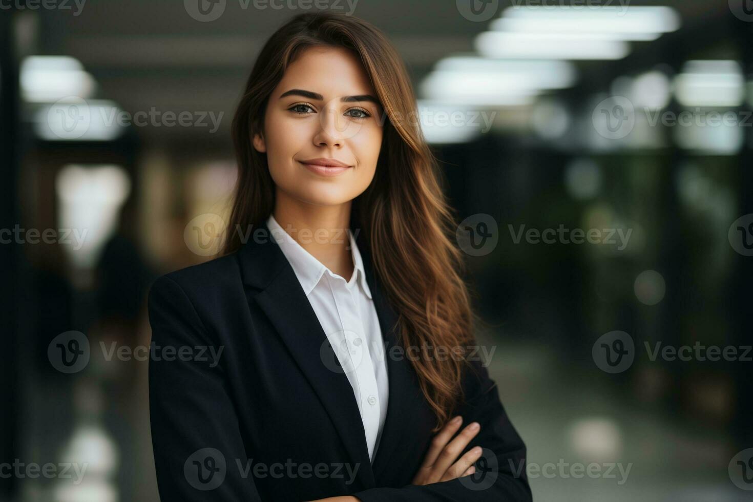 ai generiert Porträt von ein Büro Arbeiter von ein schön Geschäft Boss im ein Anzug. foto