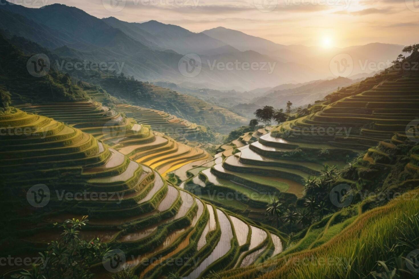 ai generiert szenisch Reis Terrassen im Asien foto