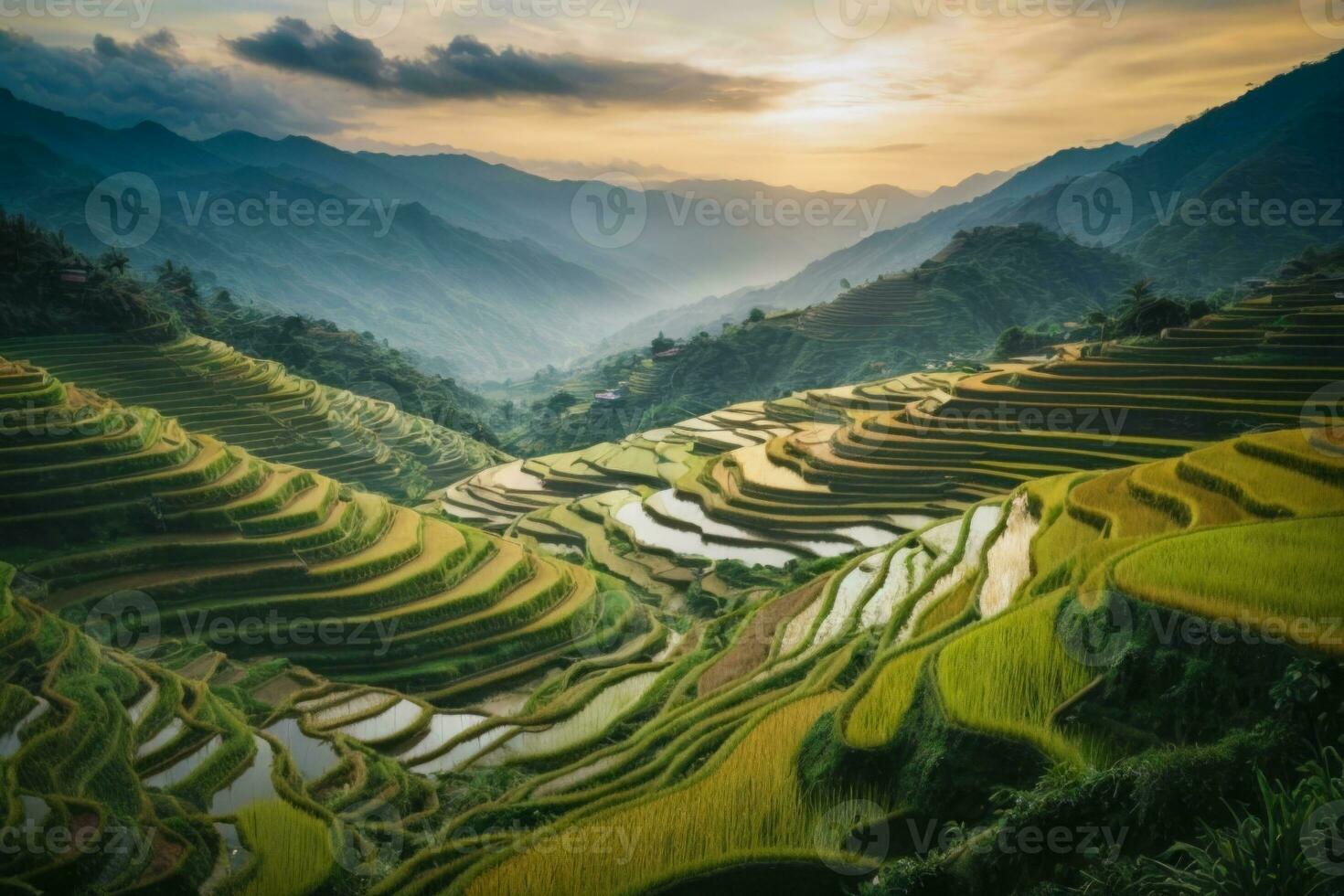 ai generiert szenisch Reis Terrassen im Asien foto