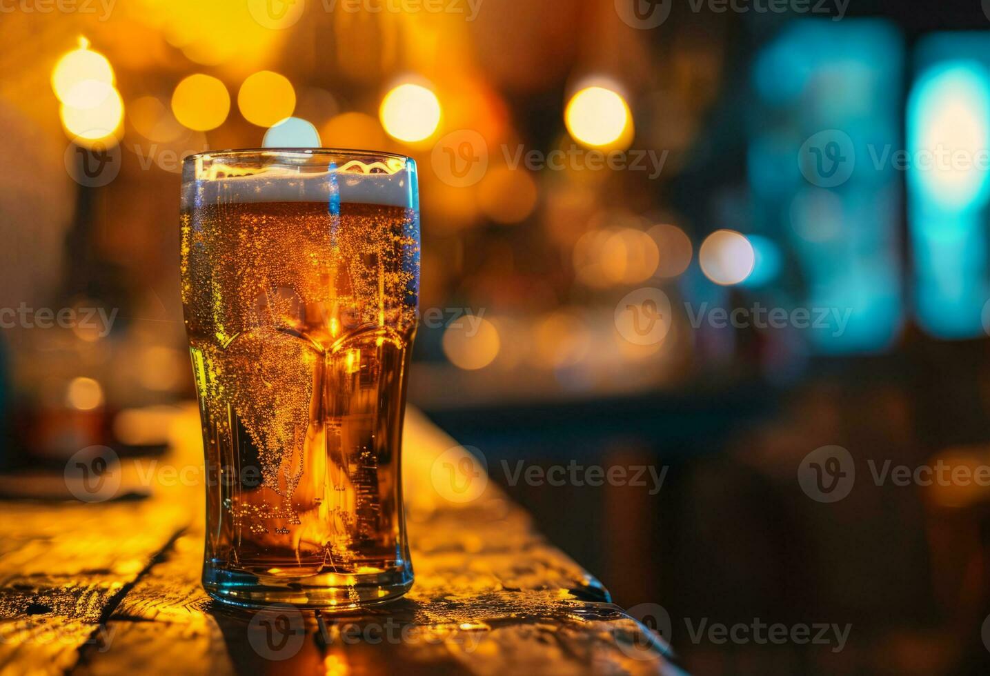 ai generiert Tasse von Bier Stehen auf das Tabelle bereit zu Sein verbraucht Vor das Sport Spiel foto