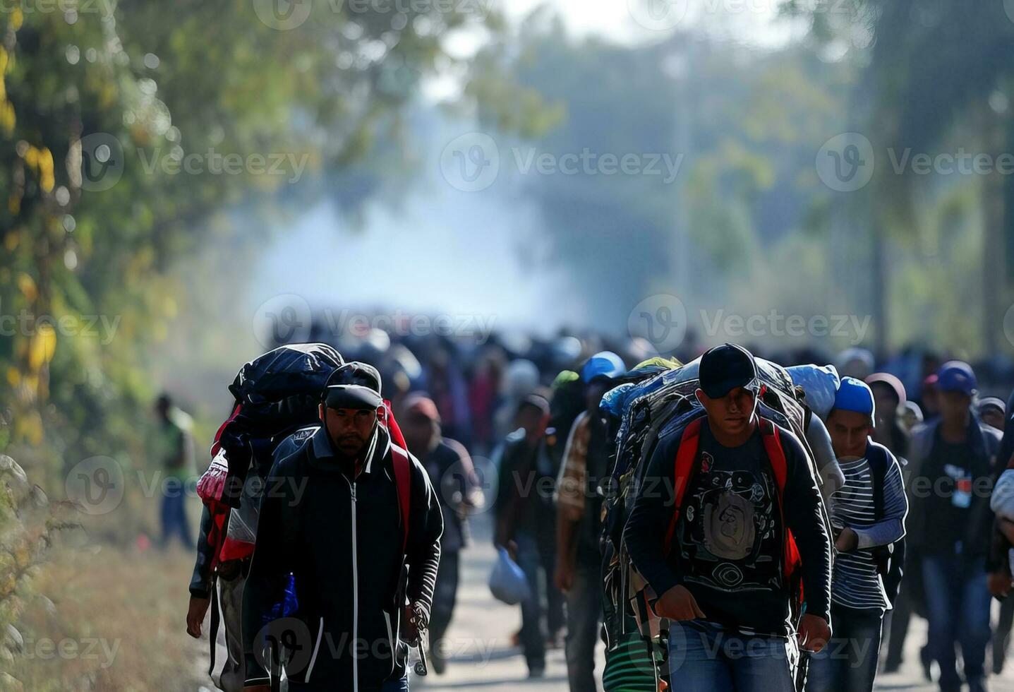 ai generiert Mexikaner Flüchtlinge Kreuzung Rand von das USA in der Hoffnung zum besser Zukunft suchen Asyl und Schutz foto