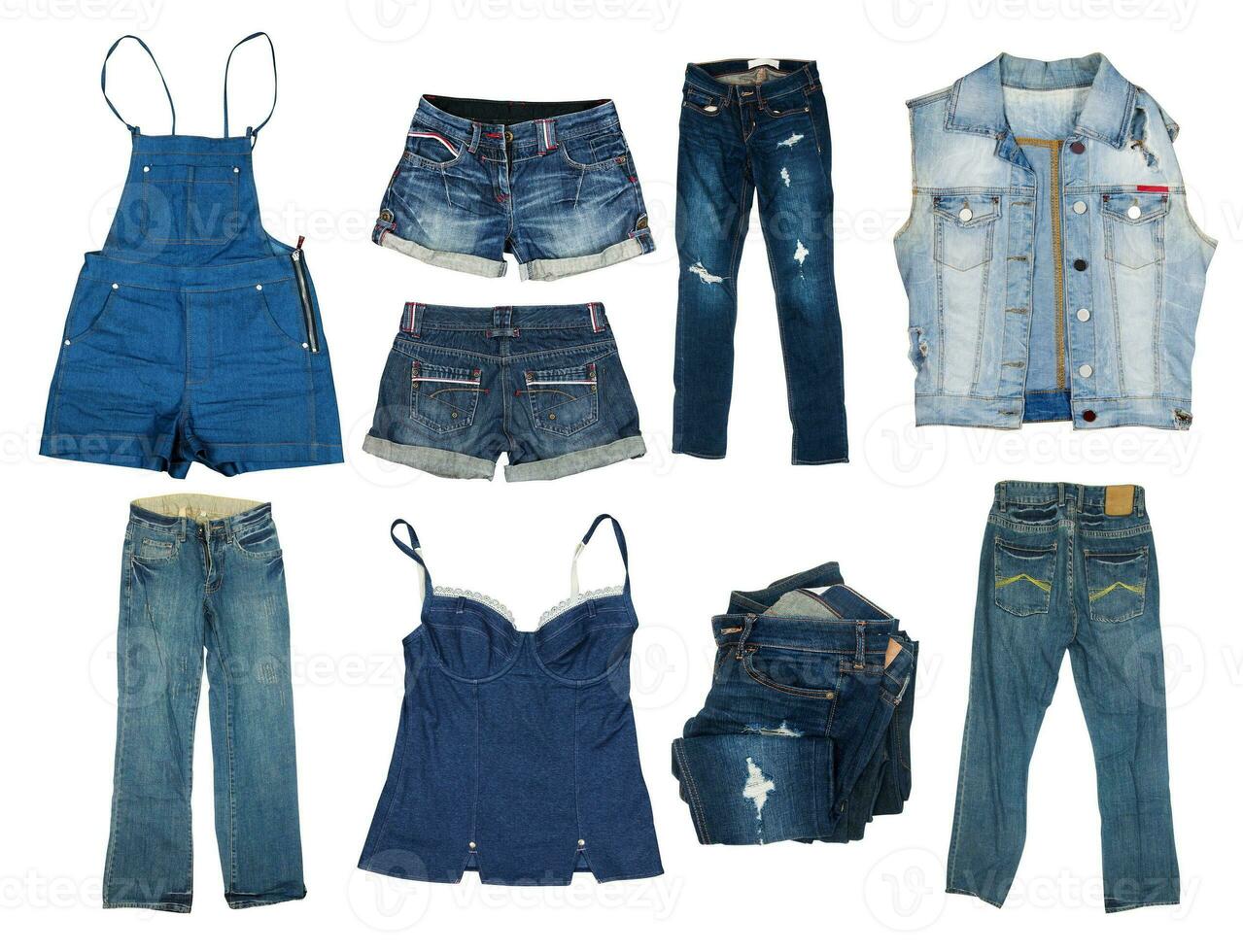 Sammlung von Jeans Kleider auf Weiß foto