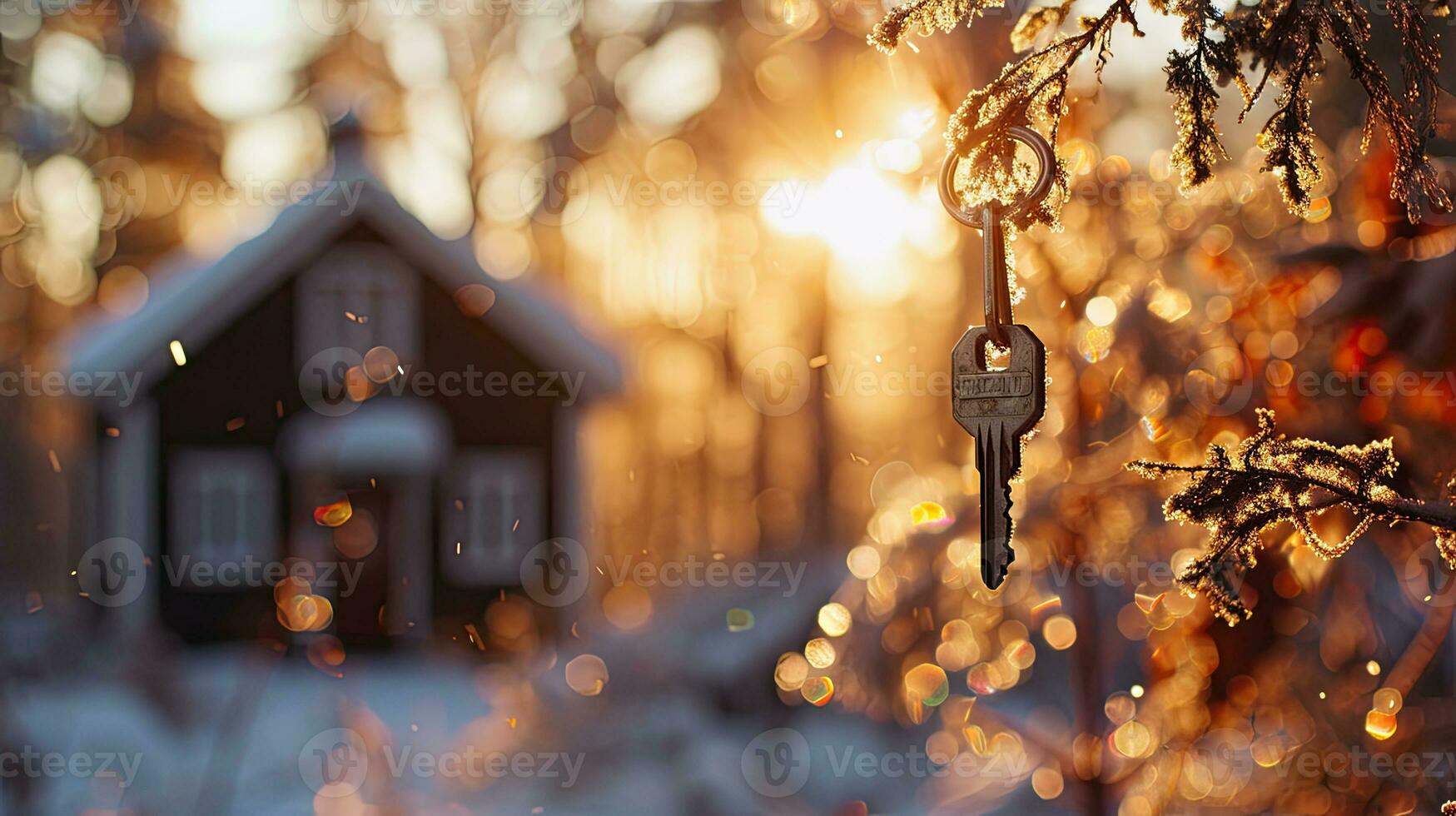 ai generiert Jahrgang Schlüssel Silhouette gegen golden Sonnenuntergang echt Nachlass foto