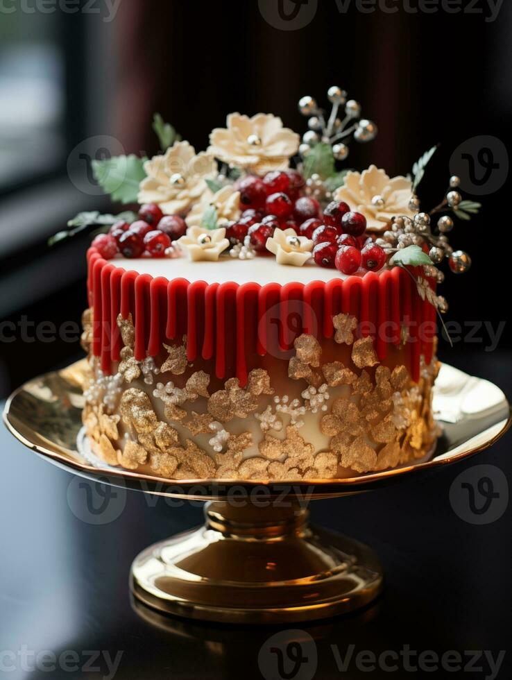 ai generiert Weihnachten Kuchen auf ein Teller foto