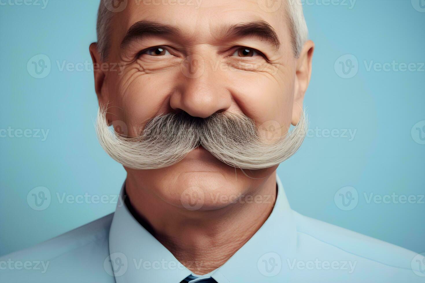 ai generiert ein Mann mit ein buschig Schnurrbart, schließen hoch. foto