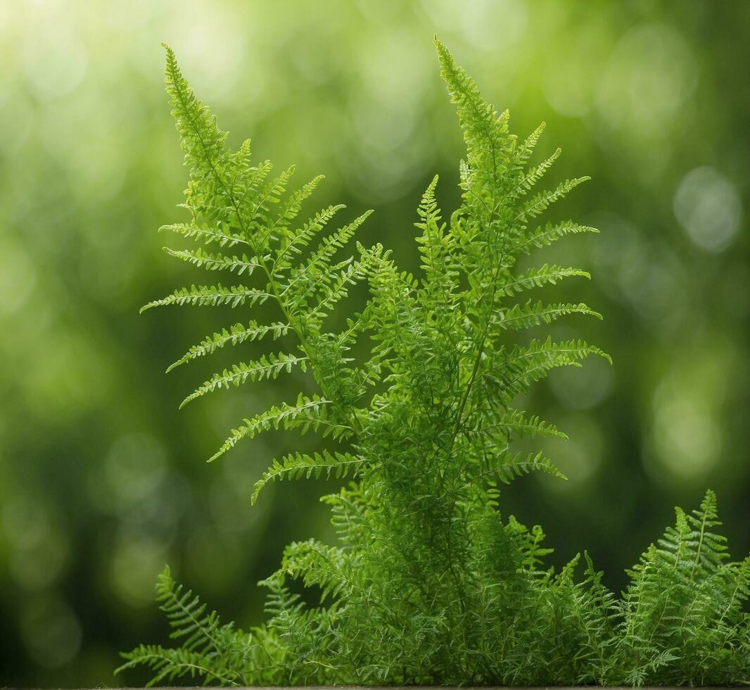 ai generiert Grün Farn auf Bokeh Hintergrund, flach Tiefe von Feld foto