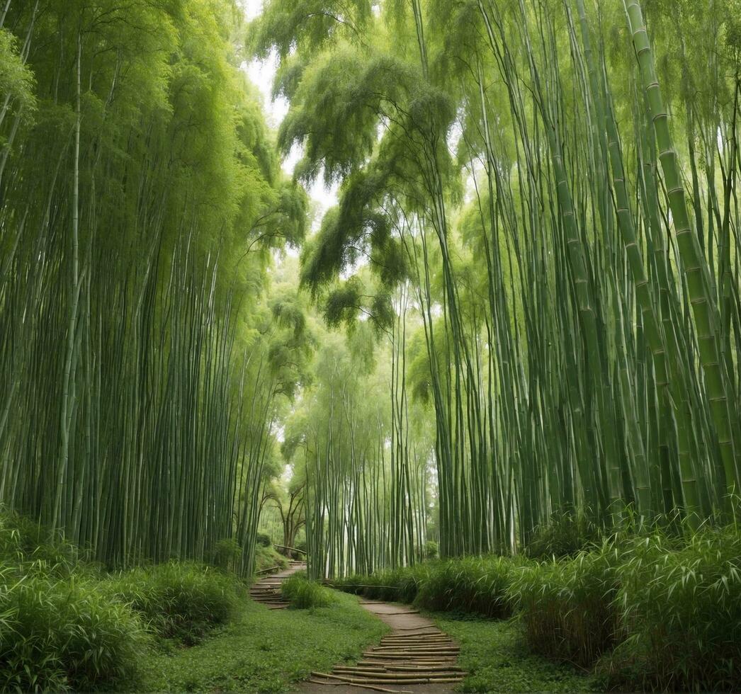 ai generiert Bambus Wald im Sommer, Arashiyama, Kyoto, Japan foto