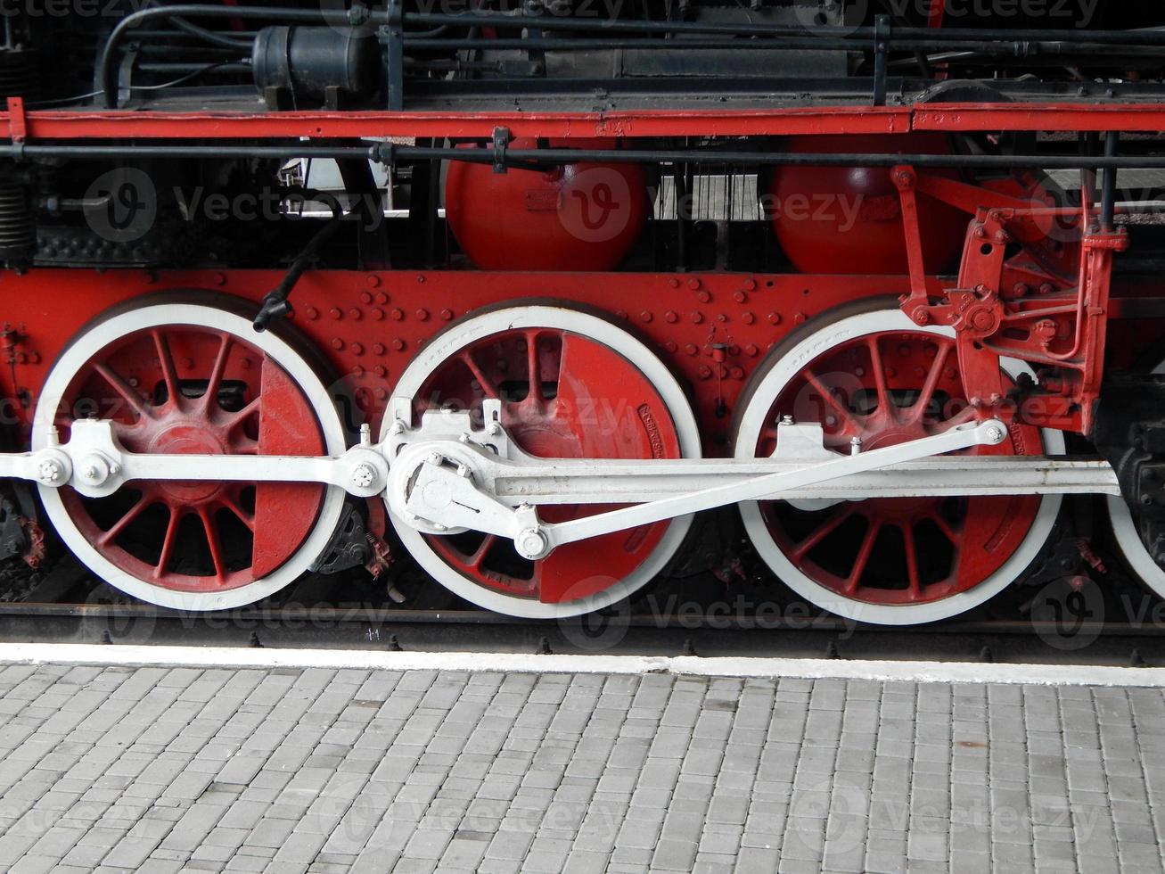 Eisenbahntransportdetails von Lokomotive, Waggon foto