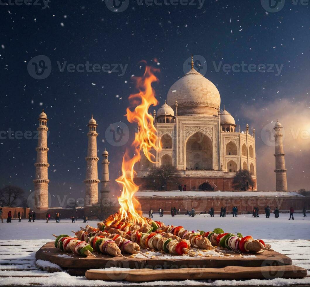 ai generiert taj Mahal im Neu Jahr Vorabend, agra, Indien foto