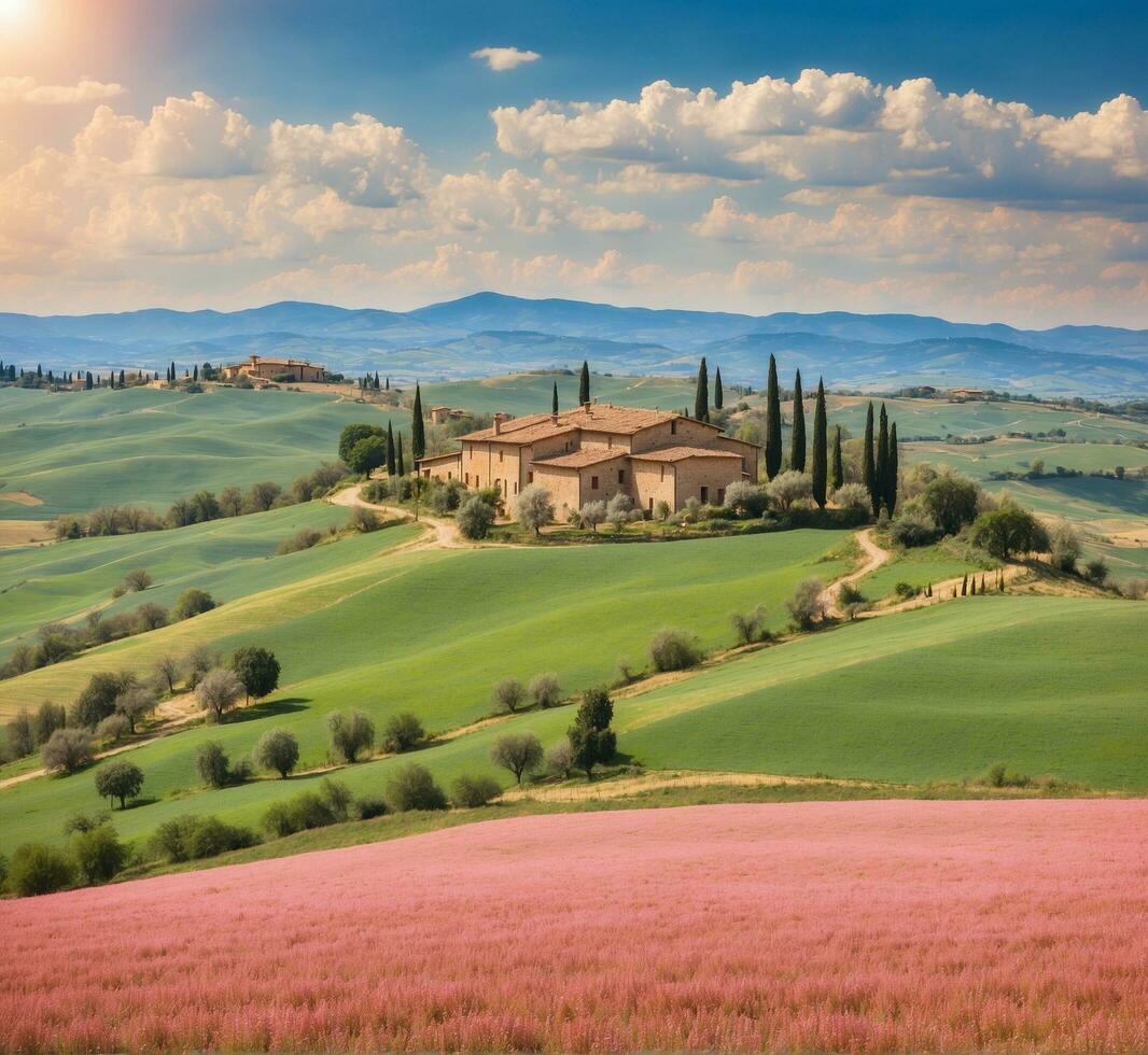 ai generiert schön Toskana Landschaft im val d orcia, Italien foto