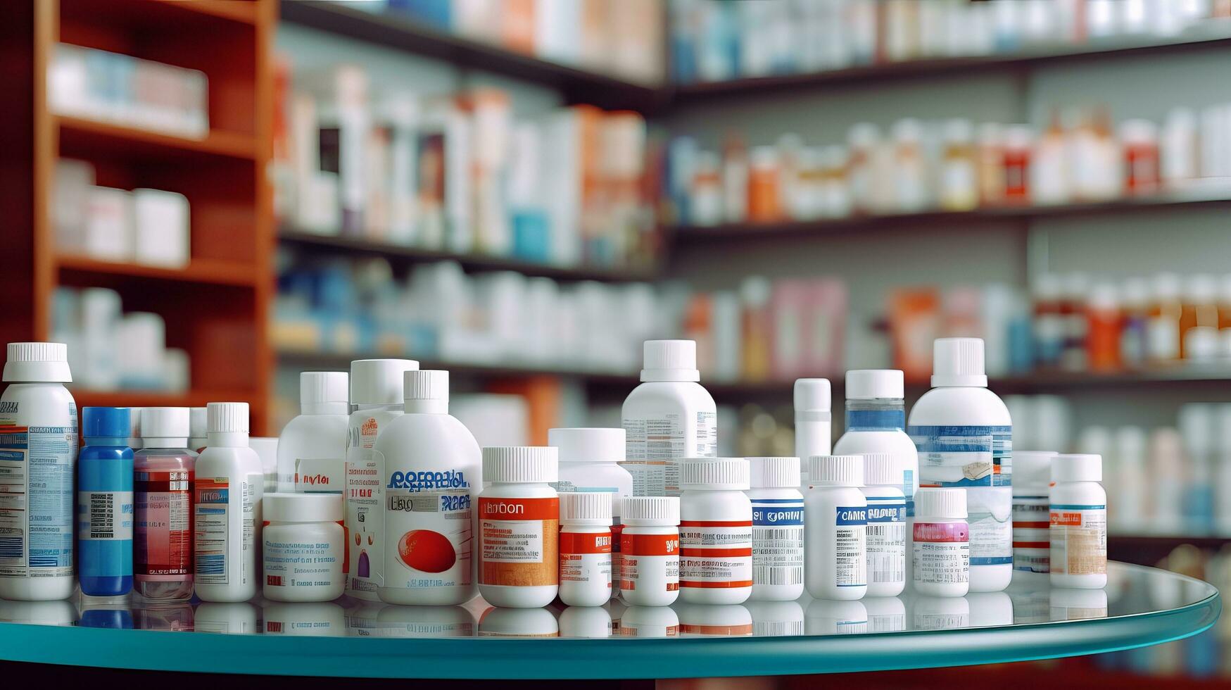 ai generiert Apotheke Drogerie Einzelhandel. Gesundheitswesen Produkte, Medizin, Drogen, Vitamine, Wellness foto