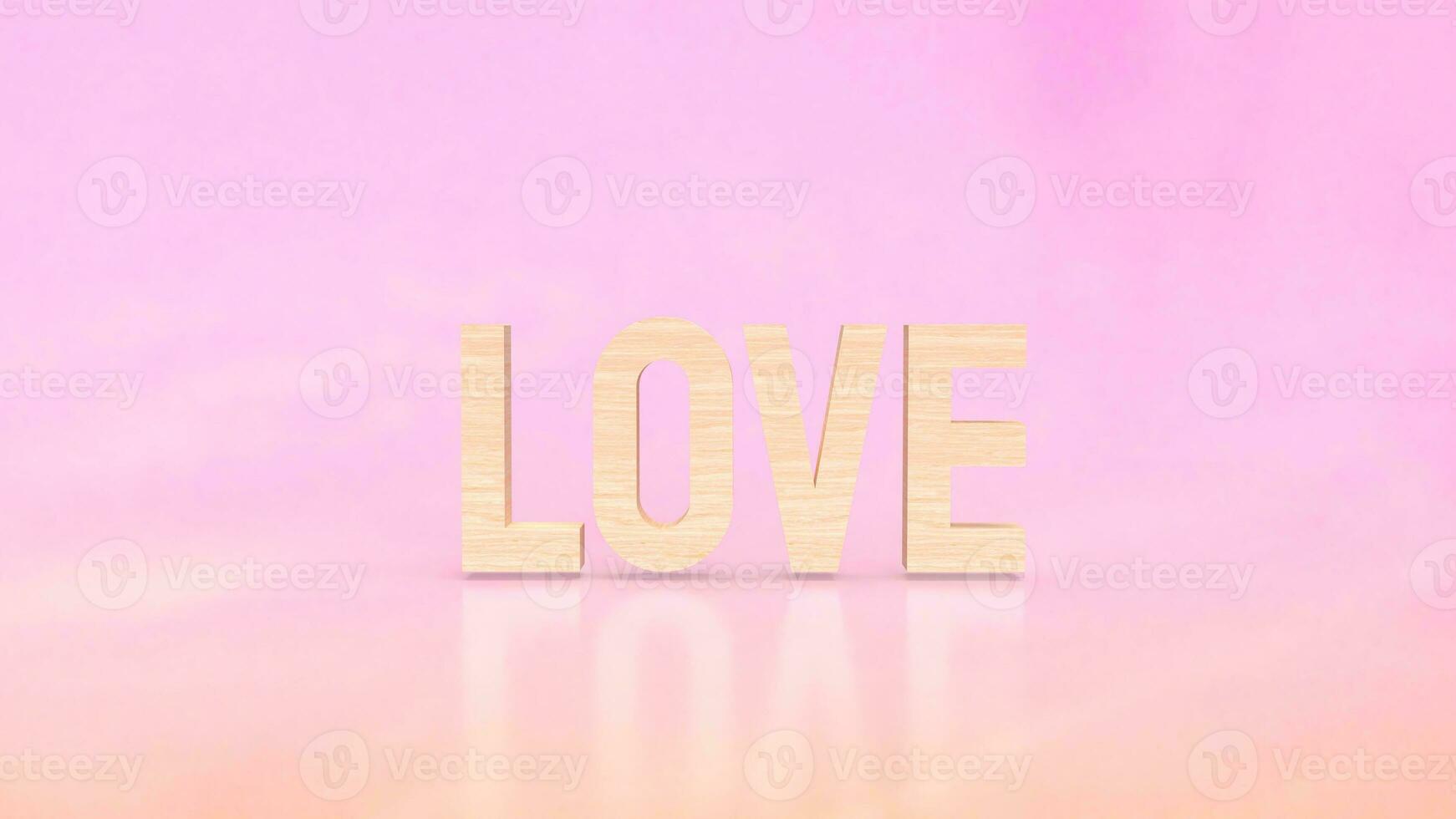 das Holz Liebe auf Rosa Hintergrund 3d Rendern foto