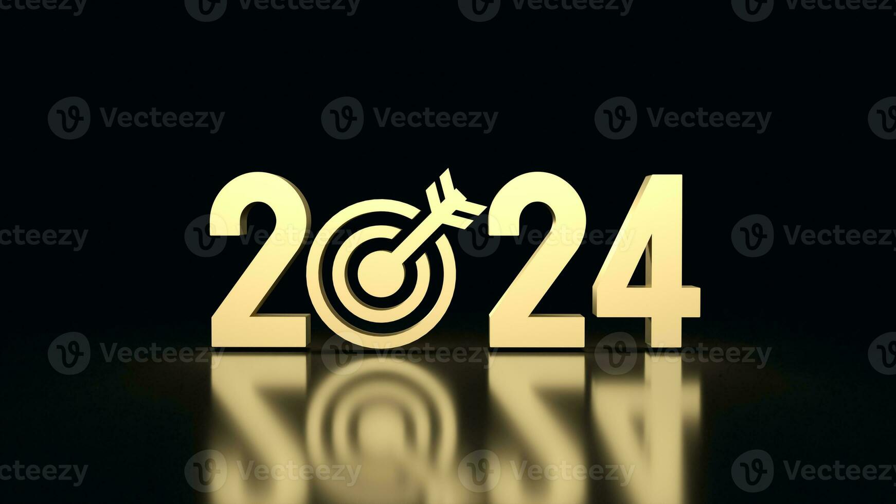 das 2024 Gold Text und Ziel Symbol zum Geschäft Konzept 3d Wiedergabe. foto