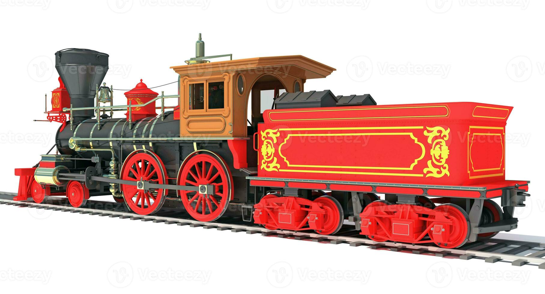 Dampf Lokomotive Zug 3d Rendern auf Weiß Hintergrund foto