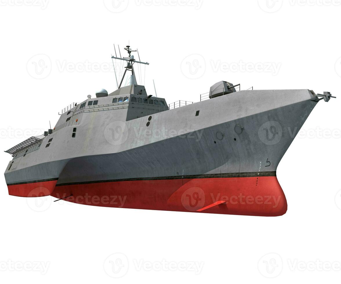 Kampf Militär- Kriegsschiff 3d Rendern auf Weiß Hintergrund foto