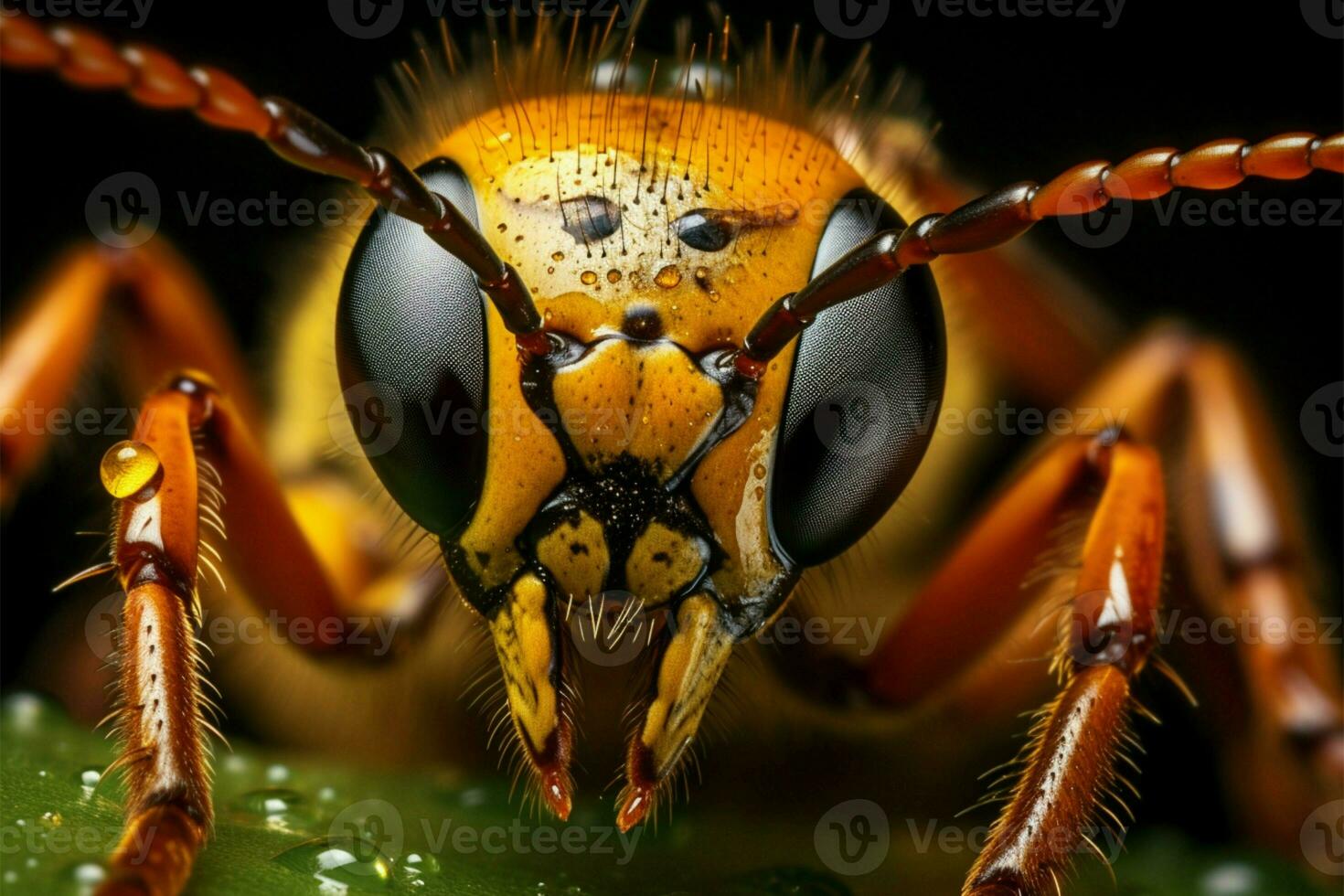 ai generiert Naturen Wunder ein Makro Insekt Porträt einstellen gegen ein texturiert Blatt foto