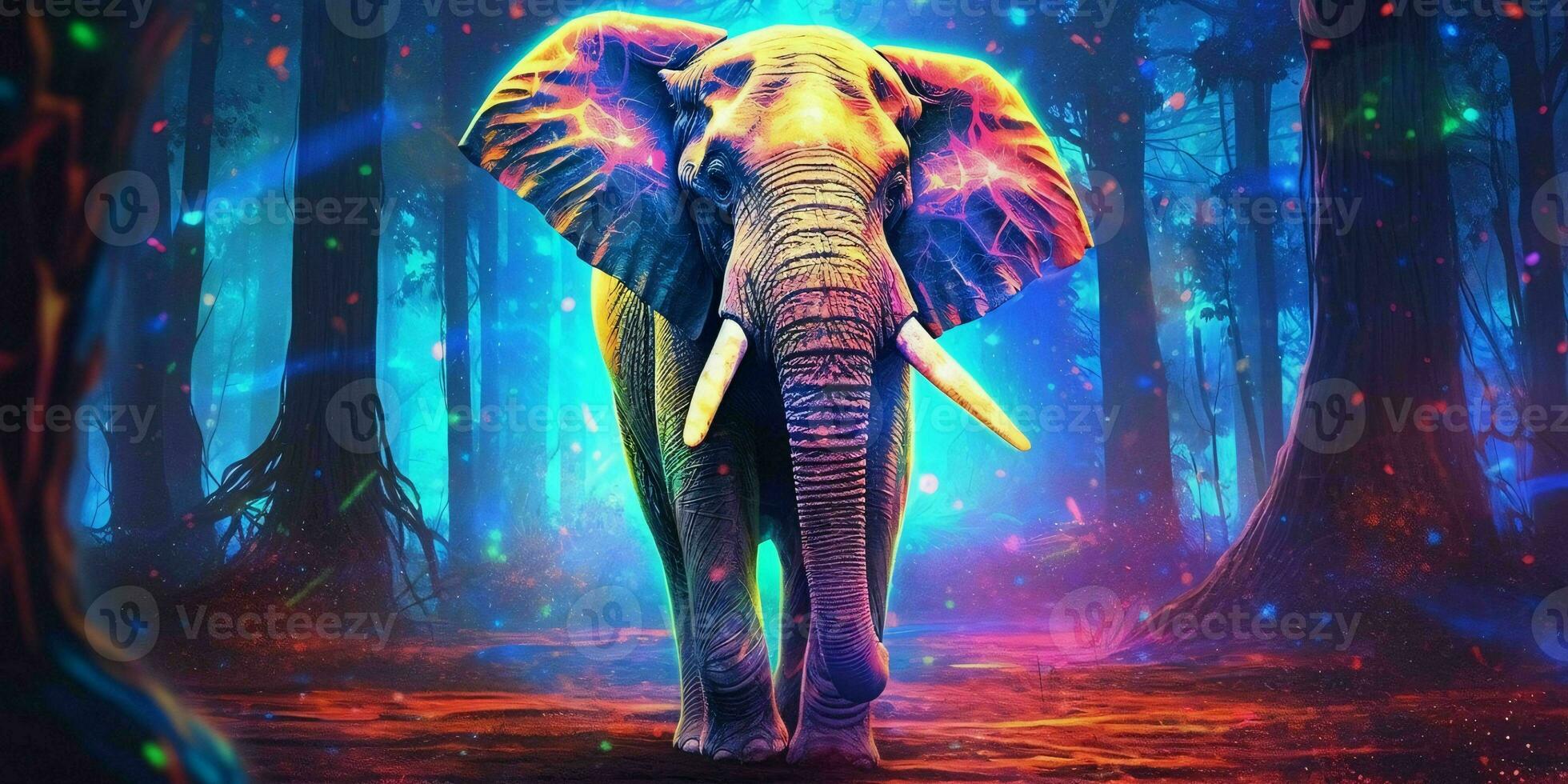 ai generiert bunt Elefant Illustration mit glühen Wirkung. generativ ai foto